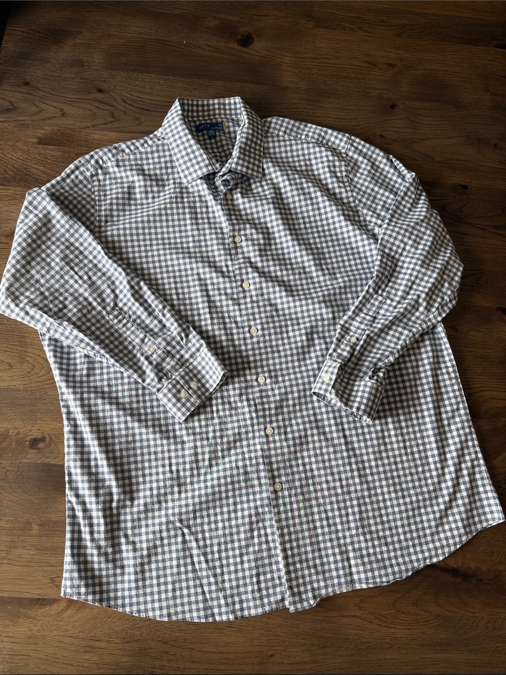 Apt. 9 Men's XXL 18-18.5 34/35 Gingham Blue Button Up Shirt